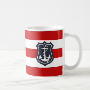 Red and White Rand Nautical Anchor Kaffemugg