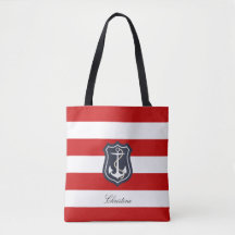 Red and White Rand Nautical med ditt namn