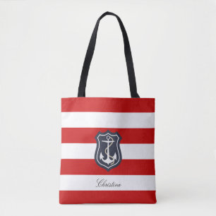 Red and White Rand Nautical med ditt namn Tygkasse