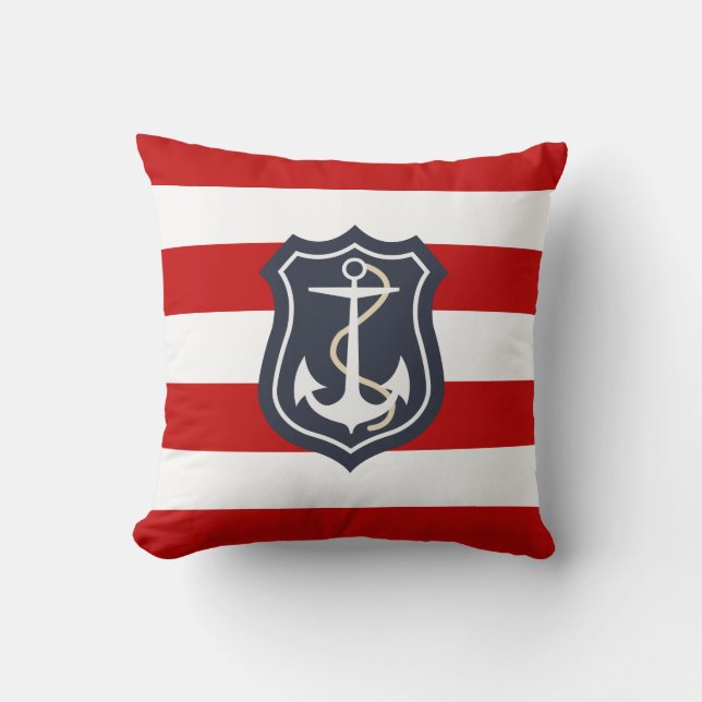 Red and White Rand Nautical Stil Kudde (Framsida)