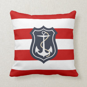 Red and White Rand Nautical Stil Kudde