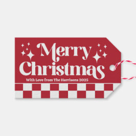 Red and White Retro Check Holiday Presentetikett