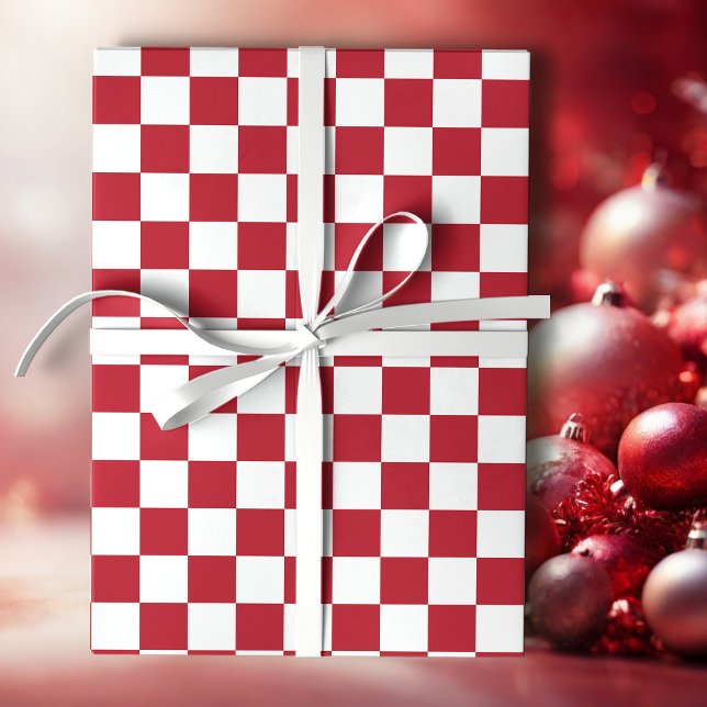 Red and White Retro Check Holiday Presentpapper (Skapare uppladdad)