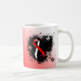 Red and White Ribbon Grunge Heart Kaffemugg