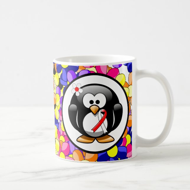 Red and White Ribbon Penguin Kaffemugg (Höger)