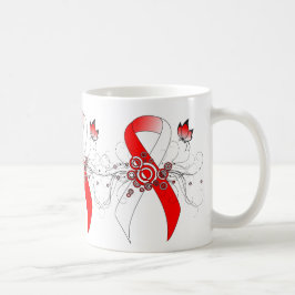Red and White Ribbon with Butterfly Coffee Mug Kaffemugg