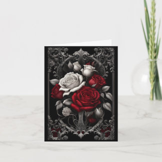 Red and White Ro Ornate Ram Goth Valentine Helgkort