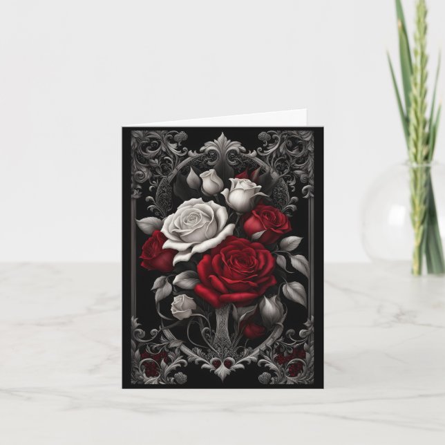Red and White Ro Ornate Ram Goth Valentine Helgkort (Framsida)