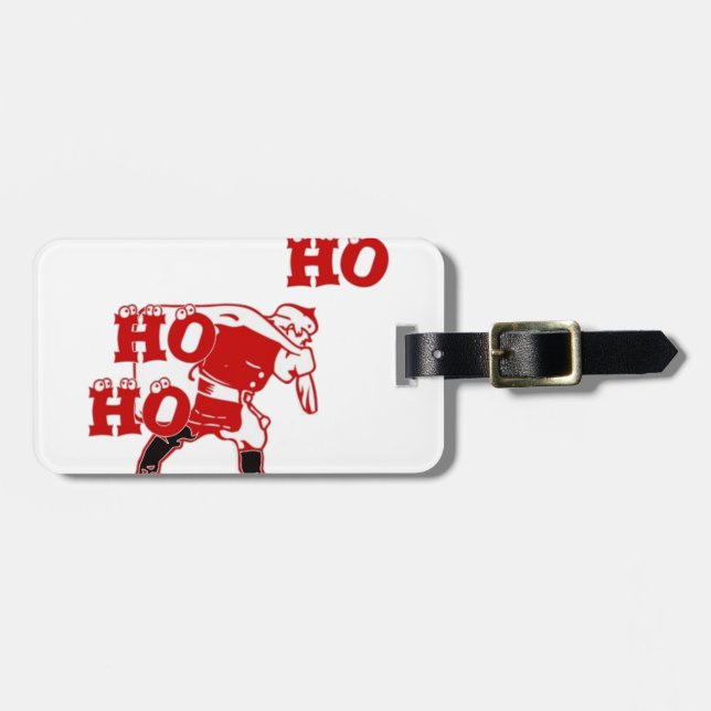 Red and White Santa Walking Ho Ho Art Print Bagagebricka (Horisontell Framsida)