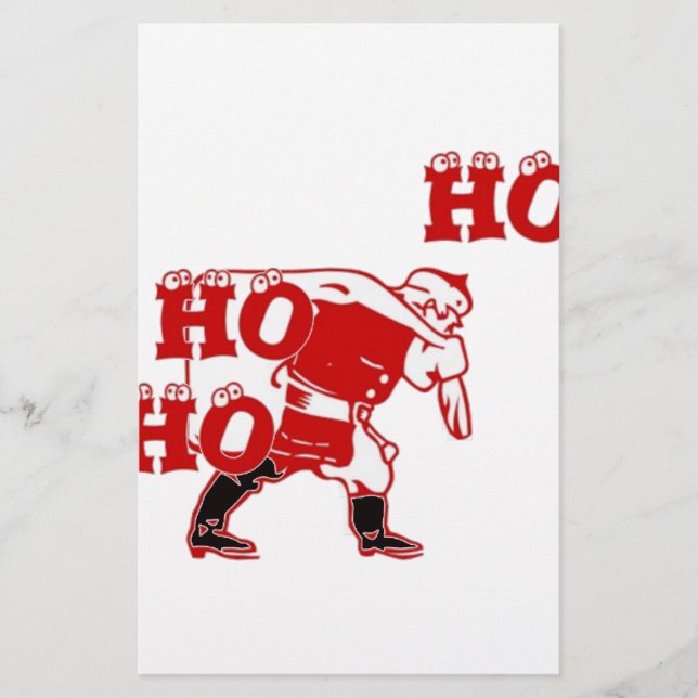 Red and White Santa Walking Ho Ho Art Print Brevpapper (Framsida)