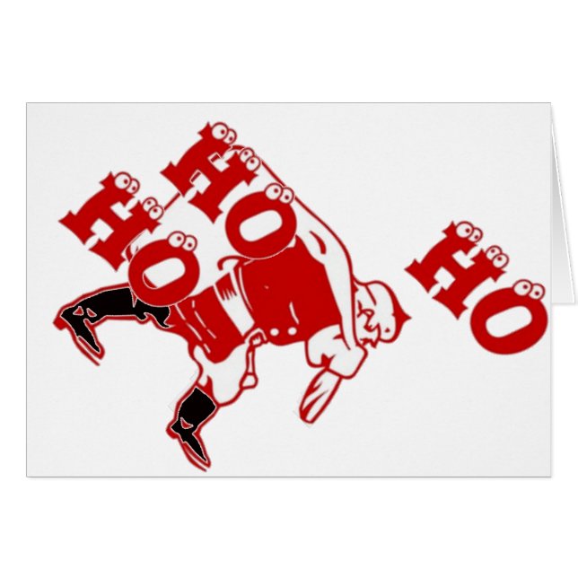 Red and White Santa Walking Ho Ho Art Print Hälsningskort (Framsidan Horizontal)