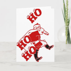 Red and White Santa Walking Ho Ho Art Print Helgkort