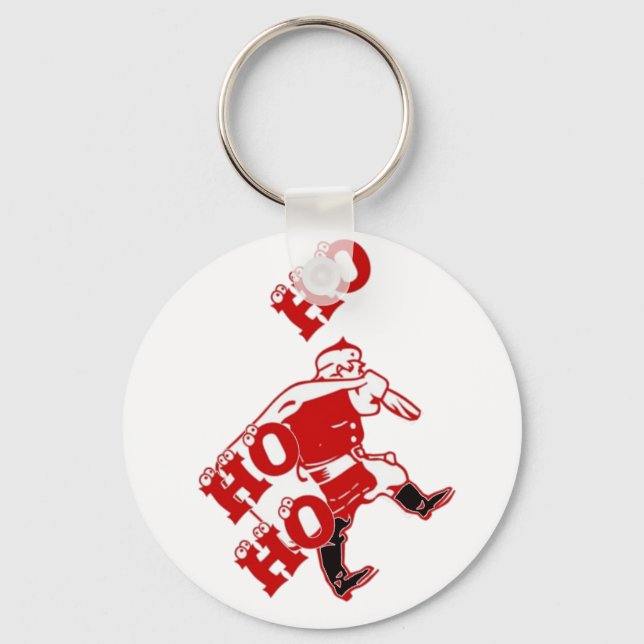 Red and White Santa Walking Ho Ho Art Print Nyckelring (Framsida)