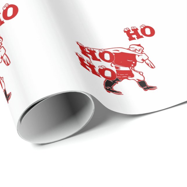 Red and White Santa Walking Ho Ho Art Print Presentpapper (Rullad Hörn)