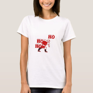 Red and White Santa Walking Ho Ho Art Print T Shirt