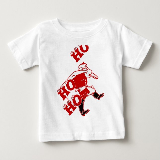 Red and White Santa Walking Ho Ho Art Print T Shirt (Framsida)