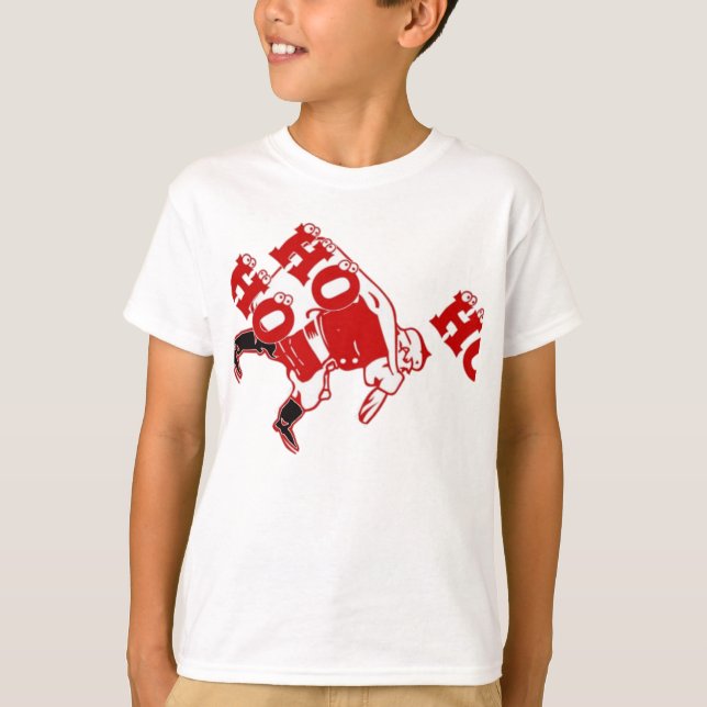 Red and White Santa Walking Ho Ho Art Print T-shirt (Framsida)