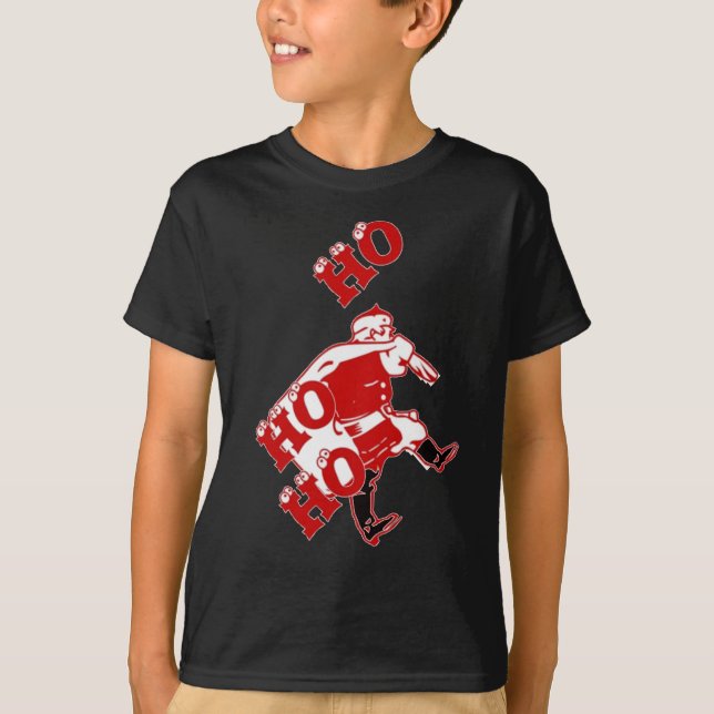Red and White Santa Walking Ho Ho Art Print Tee Shirt (Framsida)