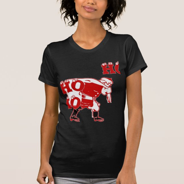 Red and White Santa Walking Ho Ho Art Print Tee Shirt (Framsida)