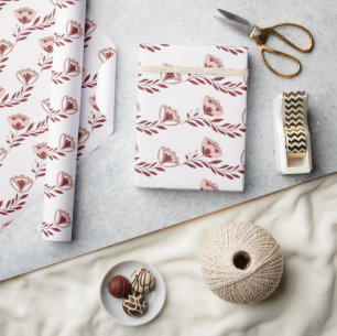 Red and White Scandinavian Blommigt Presentpapper