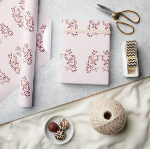 Red and White Scandinavian Blommigt Presentpapper