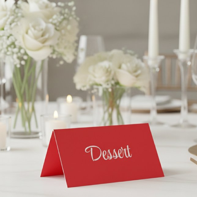 Red and White Script Dessert Buffet Table Card Kort (Skapare uppladdad)