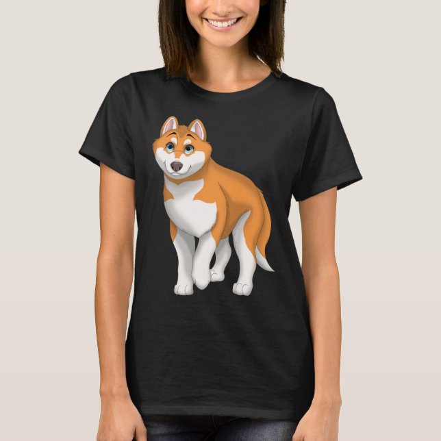 Red and White Siberian Husky Dog with Blue Eyes T Shirt (Framsida)