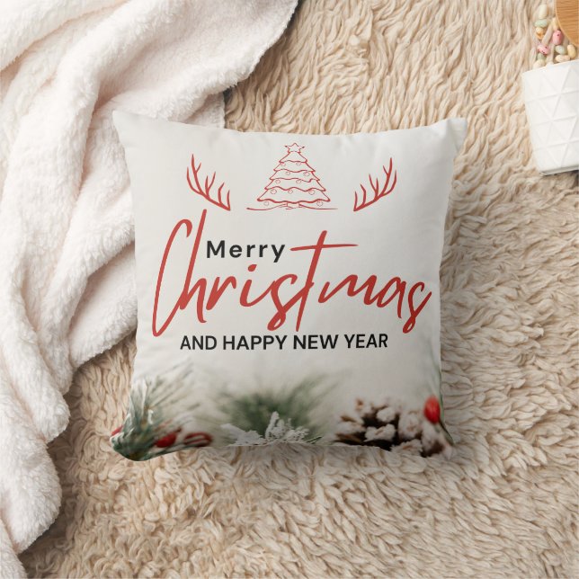 Red and White Simple God jul Kudde (Filt)