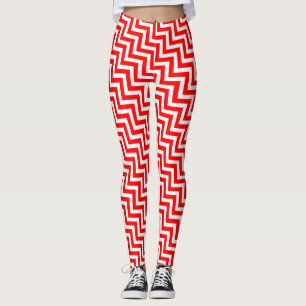 Red and White Small Storlek Diagonal Chevron Leggings