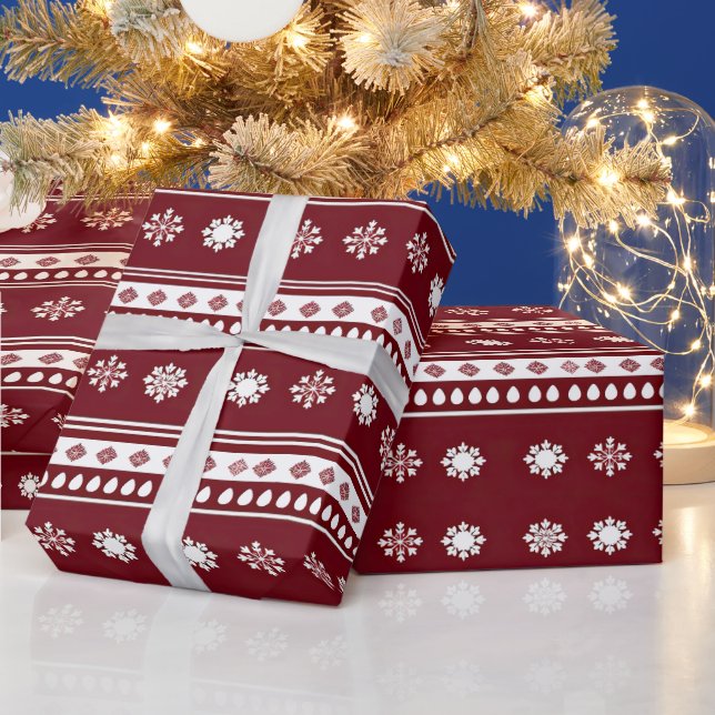 Red and White Snöflingor Modern jul Presentpapper (Helgdagar)