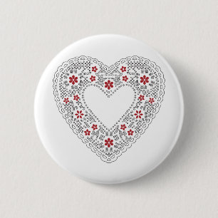 Red and White Snöre Heart Knapp