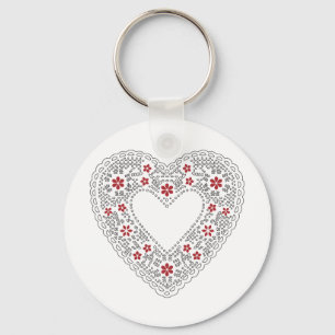 Red and White Snöre Heart Nyckelring
