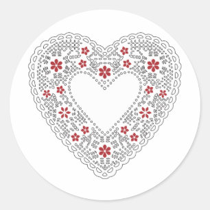 Red and White Snöre Heart Runt Klistermärke