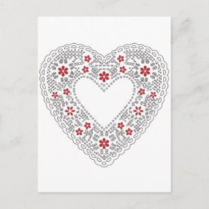 Red and White Snöre Heart Vykort
