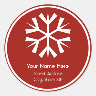 Red and White Snowflake Address Label-etikett Runt Klistermärke