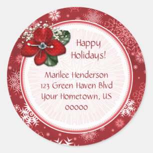 Red and White Snowflake Adress Sticker Runt Klistermärke