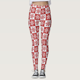 Red and White Snowflake Girl's Leggings