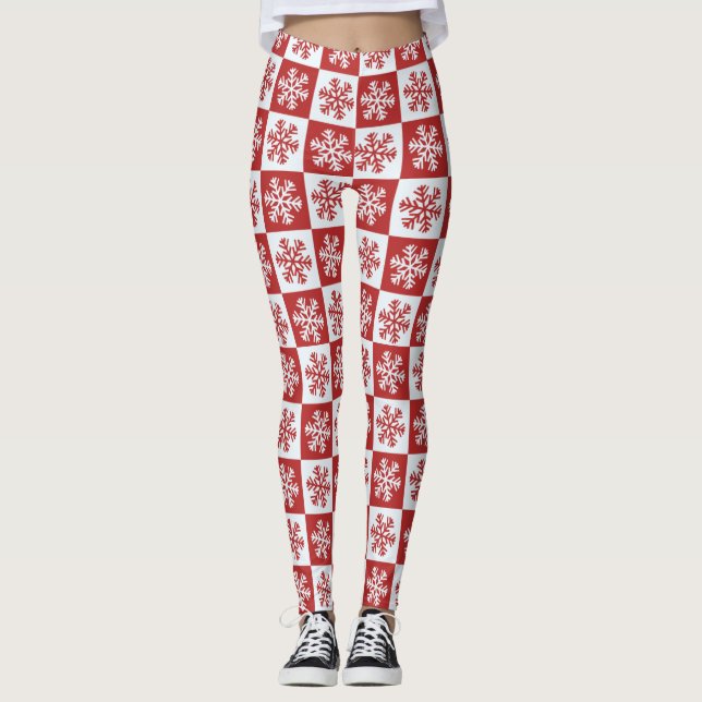 Red and White Snowflake Girl's Leggings (Framsida)