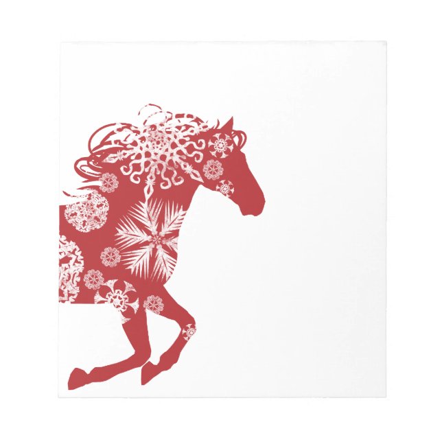 Red and White Snowflake jul Horse Anteckningsblock (Framsida)