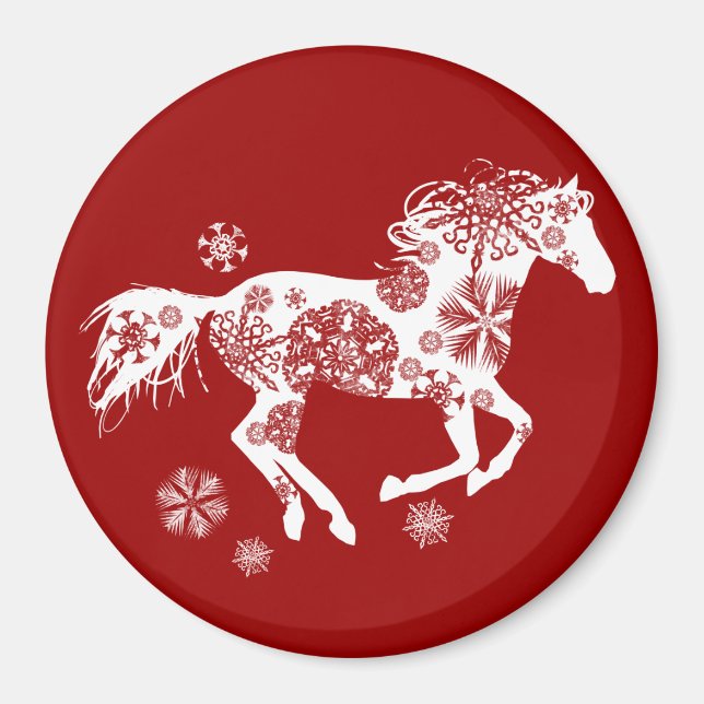 Red and White Snowflake jul Horse Magnet (Framsidan)