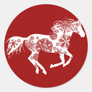Red and White Snowflake jul Horse Runt Klistermärke