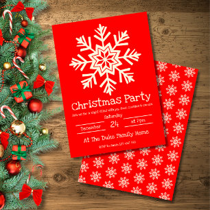 Red and White Snowflake-jul Party Inbjudningar