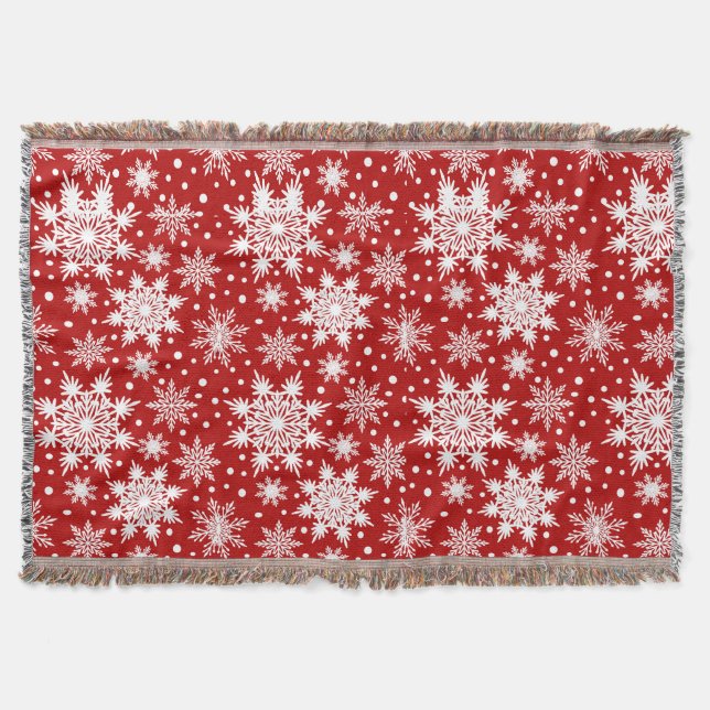 Red and White Snowflake-julen Seamless Mönster Filt (Framsidan)