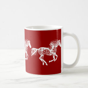 Red and White Snowflake julhorn Kaffemugg