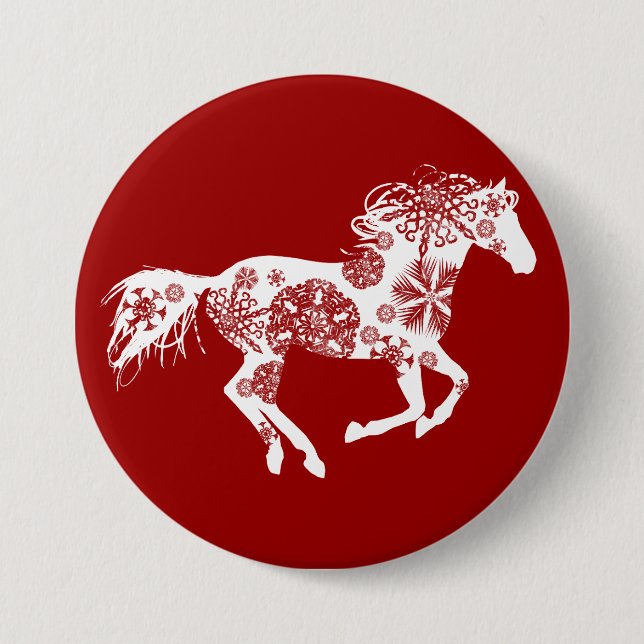 Red and White Snowflake julhorn Knapp (Framsida)