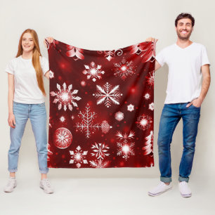 Red and White Snowflake Mönster Fleecefilt