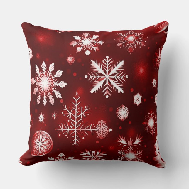 Red and White Snowflake Mönster Kudde (Framsida)