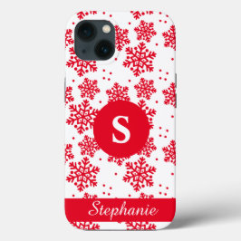 Red and White Snowflake Mönster Monogram Fodral-Ma