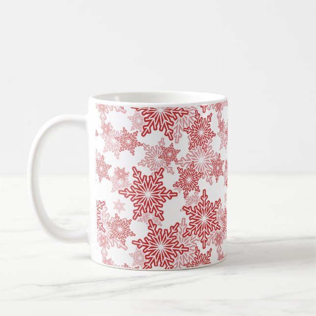 Red and White Snowflake Seamless Mönster Kaffemugg (Vänster)