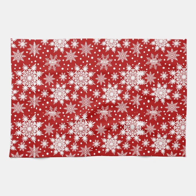 Red and White Snowflake Seamless Mönster Kökshandduk (Horisontell)
